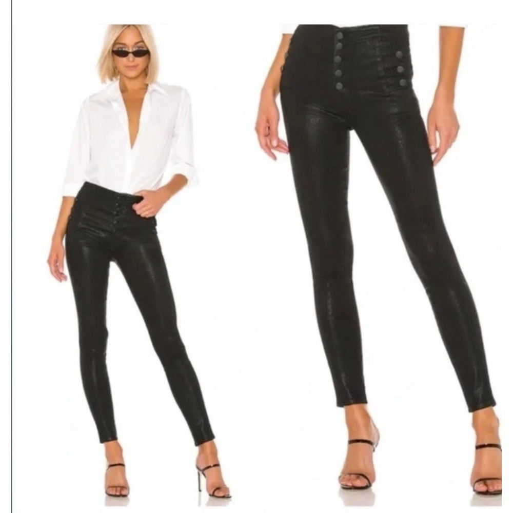 J Brand Black Coated High Rise Sailor Skinny Pants Button Fly Natasha Sz 27